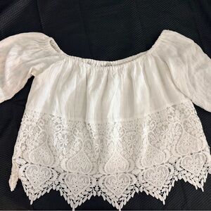 American Rag Cottagecore White Lace Off-the-Shoulder Cropped Top Size L